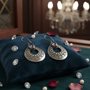 Vintage Amethyst hook round sterling silver earring